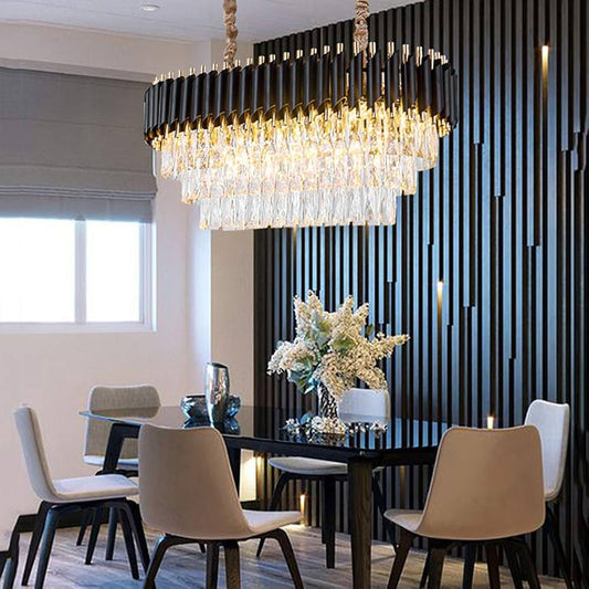 GLOW OBSIDIAN OBLONG CRYSTAL CHANDELIER